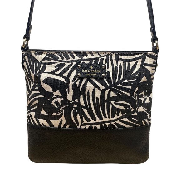 Kate Spade New York Black & White Palm Prin Adjustable Strap Crossbody Bag Sz M - Picture 2 of 11